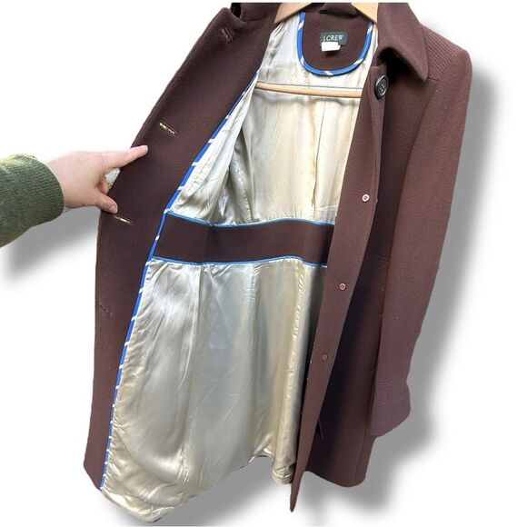 J Crew Brown Belted Wool Tie Peacoat Trench Coat Women's Preppy | Size 10T - Picture 4 of 17